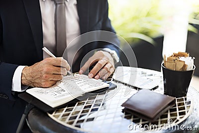 Business Plan Businessman Coffee Ideas Strategy Concept Stock Photo