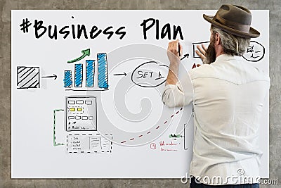 Business plan flowchart drawing sketch Concept Stock Photo