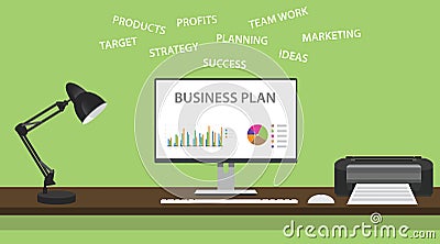 Business plan with graph and some domain related Vector Illustration