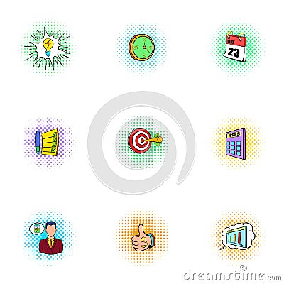 Business plan icons set, pop-art style Vector Illustration