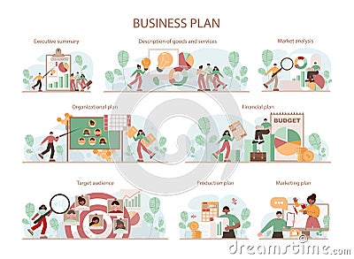 Business plan layout set. Business strategy structure. Organizational Vector Illustration
