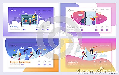 Business Planning Management Landing Page Set. Workflow Plan for Startup Company Team. Corporate Strategy Vector Illustration