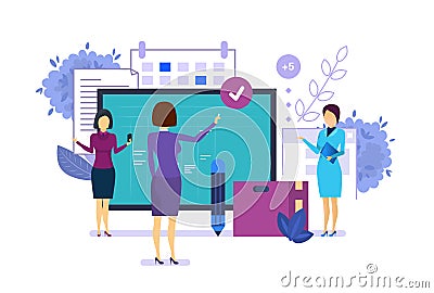 Business planning, organization of working time, project management, scrum methodology. Vector Illustration