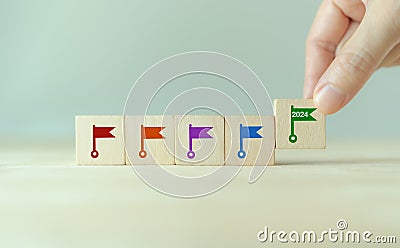 2024 Business planning and project timeline. Options, steps or processes. Planning, market study process Stock Photo