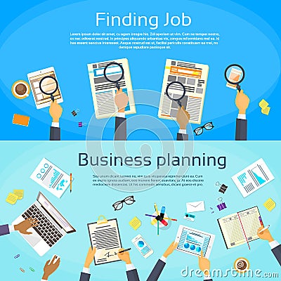 Business Planning Searching Job Web Banner Flat Vector Illustration