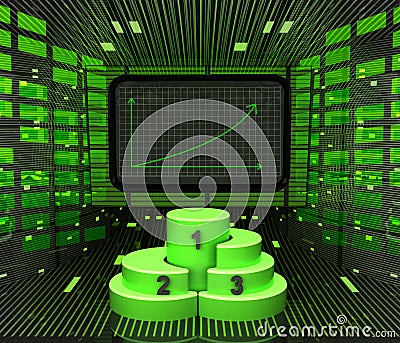 Business positive graph forecast or results with champion podium Cartoon Illustration