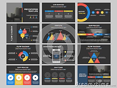 Business presentation infographic elements template set, annual report corporate horizontal brochure design Vector Illustration