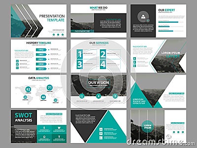 Business presentation infographic elements template set, annual report corporate horizontal brochure design Vector Illustration