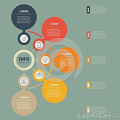 Business presentation or infographic with 5 options. Vector dynamic infographics or mind map of technology or education process. Vector Illustration