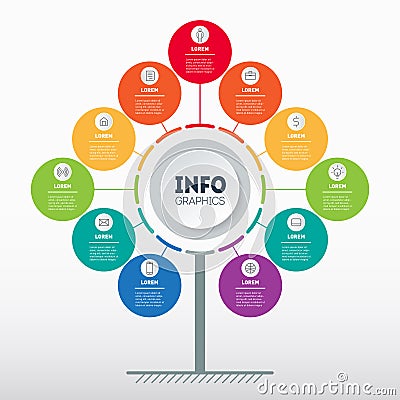 Business presentation or infographics concept with 11 options. Web Template of tree, info chart or diagram. Vector info graphic of Vector Illustration