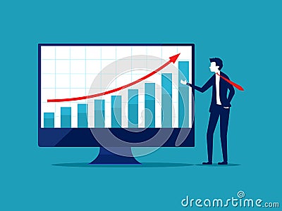 Business presentation. Lecturers offer growth. businessman presenting business analysis report on board Vector Illustration