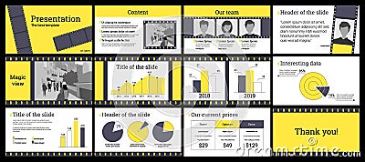 Business presentation template in yellow and grey on white background. Vector Illustration