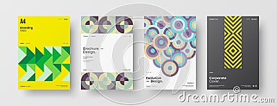 Business presentation vector A4 front page mock up set. Corporate report cover abstract geometric design layout bundle. Vector Illustration
