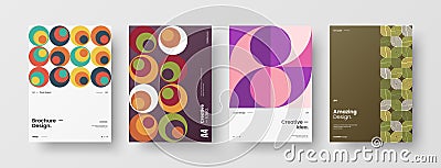 Business presentation vector A4 front page mock up set. Corporate report cover abstract geometric design layout bundle. Vector Illustration