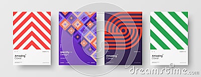 Business presentation vector A4 front page mock up set. Corporate report cover abstract geometric design layout bundle. Vector Illustration