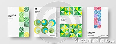 Business presentation vector A4 front page mock up set. Corporate report cover abstract geometric design layout bundle. Vector Illustration