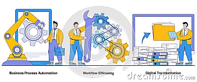 Business process automation, workflow efficiency, digital transformation concept with character. Process optimization abstract Cartoon Illustration