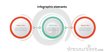 Business process chart infographics with 3 step circles. Circular corporate workflow graphic elements. Company flowchart Vector Illustration