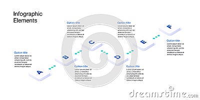 Business process chart infographics with 6 step cubes. Cubic corporate workflow graphic elements. Company flowchart presentation Vector Illustration