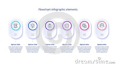 Business process chart infographics with 6 step segments. Circular corporate timeline infograph elements. Company presentation Vector Illustration