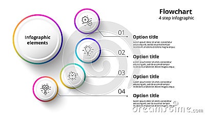 Business process chart infographics with 4 step segments. Circular corporate timeline infograph elements. Company presentation Vector Illustration