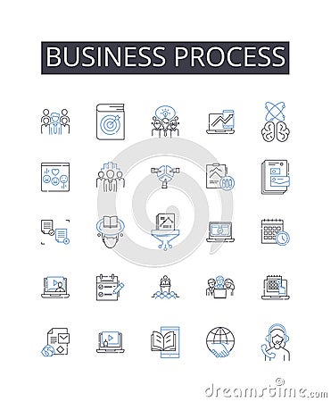 Business process line icons collection. Production line, Operational flow, Work procedure, Task sequence, Schedule Vector Illustration