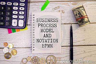 Business process model and notation BPMN is shown using a text Stock Photo