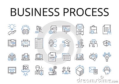 Business process line icons collection. Production line, Operational flow, Work procedure, Task sequence, Schedule Vector Illustration