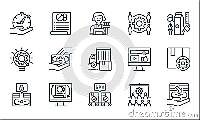 business process outsourcing line icons. linear set. quality vector line set such as uction, quality control, saving money, human Vector Illustration
