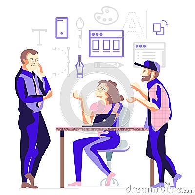 Business process in a team. Vector Illustration