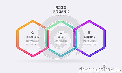 Business process timeline infographics 3 steps shapes template Vector Illustration