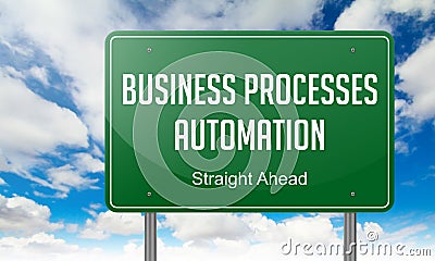 Business Processes Automation on Highway Signpost. Stock Photo