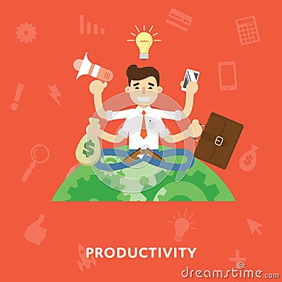 Business productivity concept. Cartoon Illustration