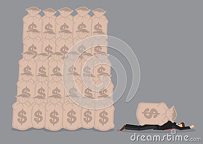 Business professional Crushed under Bag of Money Cartoon Vector Vector Illustration