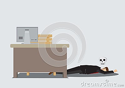 Office Worker Died At Work Cartoon Drawing Vector Illustration Vector Illustration