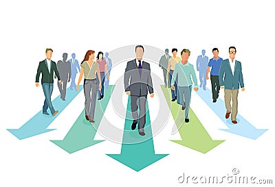 Business professionals on arrows Vector Illustration