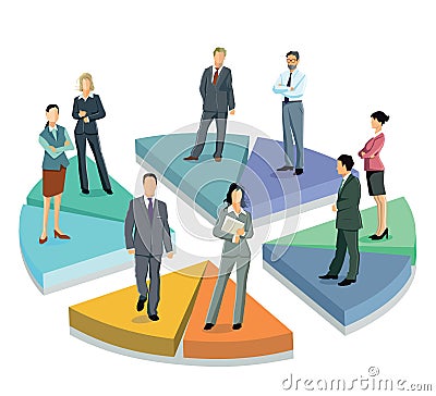 Business professionals on pie chart Vector Illustration