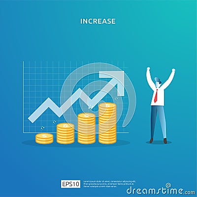 business profit growth, sale grow margin revenue with dollar symbol. income salary rate increase concept illustration with people Vector Illustration