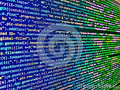 Information technology website coding standards for web design Desktop PC monitor photo. Gibberish, dummy, lorem ipsum text. Stock Photo