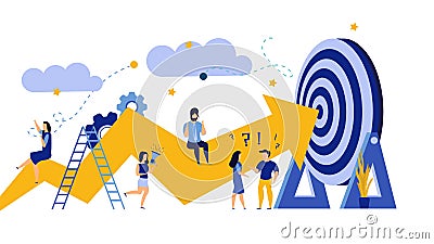 Business progress man and woman vector success challenge employee. Journey job target action career illustration. Review finance Vector Illustration