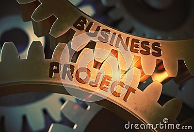 Business Project on the Golden Cog Gears. 3D Illustration. Stock Photo