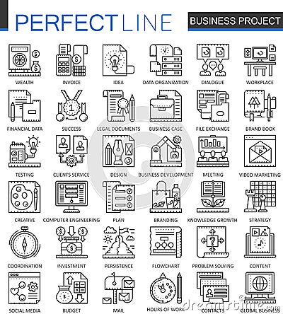 Business project outline concept symbols. Strategy management perfect thin line icons. Modern stroke linear style Vector Illustration