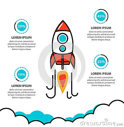 Business project startup infographic with rocket template Vector Illustration