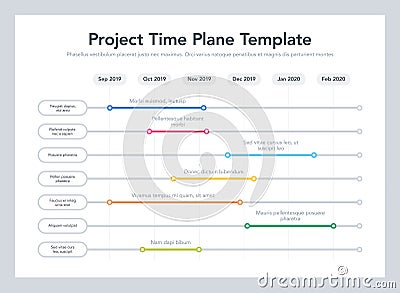 Business project time plan template with project tasks in time intervals Vector Illustration