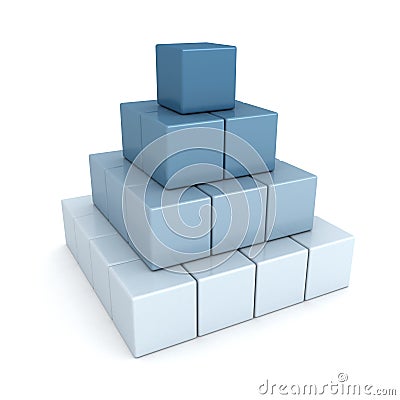 Business pyramid of blue construction cubes Stock Photo