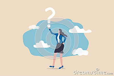 Business question, doubt, problem solving or ideas and creativity to answer and survive uncertainty concept, smart confidence Vector Illustration