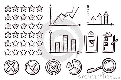 Business rating icon set sketch on white backdrop Vector Illustration
