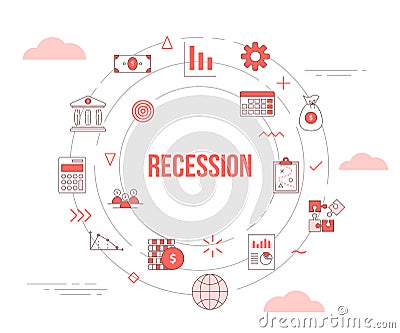 Business recession concept with icon set template banner with modern orange color style and circle round shape Vector Illustration