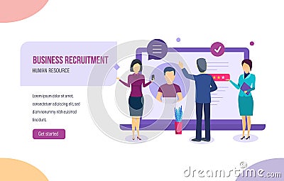 Business recruitment. Search, review of candidate s resume, interviewing, head hunting. Vector Illustration