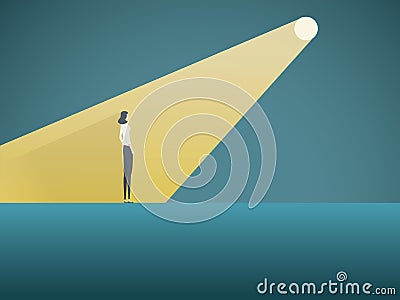 Business recruitment vector concept. Businesswoman in spotlight. Symbol of hiring, headhunting, searching for talent Vector Illustration